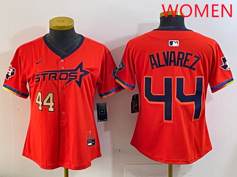 Women Houston Astros 44 Alvarez Orange Fourth generation Joint Name Nike 2025 MLB Jersey style 2